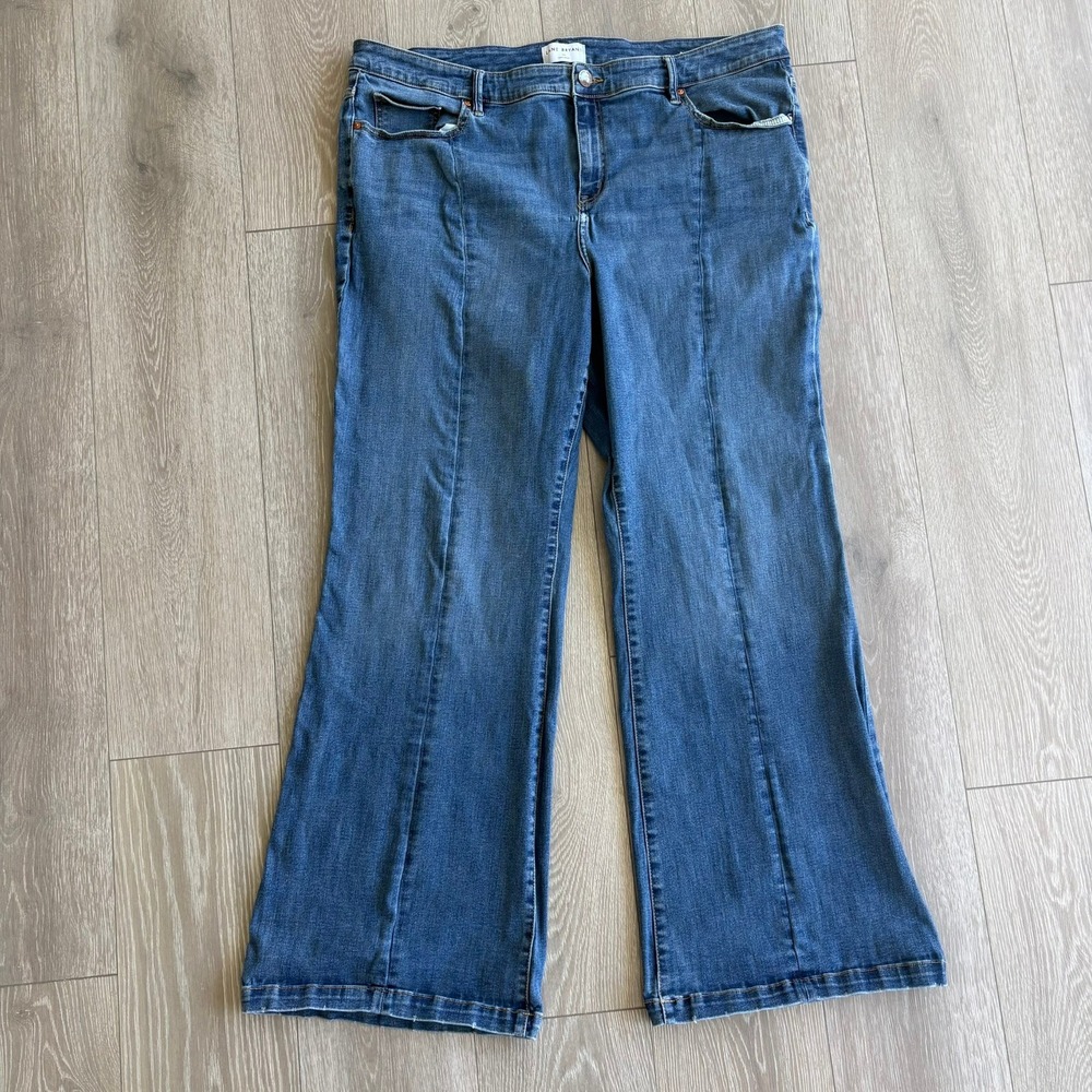 Lane Bryant Signature Fit Flare Jeans Blue Mid Rise Seam Front 22L Stretch Denim
